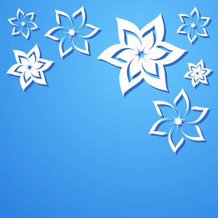 Blue vector background with beautiful white flowersのイラスト素材