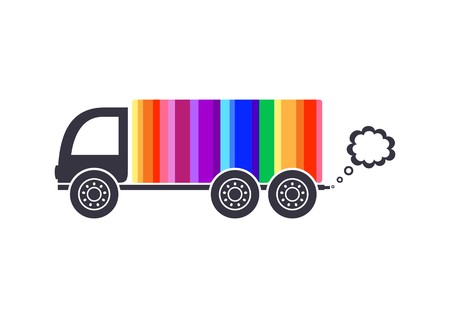 Vector rainbow colored delivery truck icon isolatedのイラスト素材