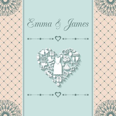 Vintage vector invitation card with wedding design symbolsのイラスト素材