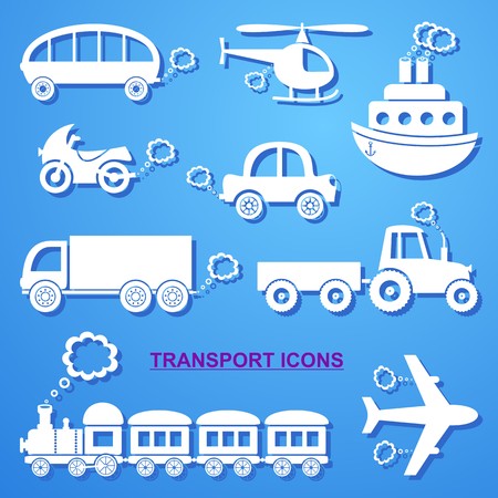 White means of transport icons on blue backgroundのイラスト素材
