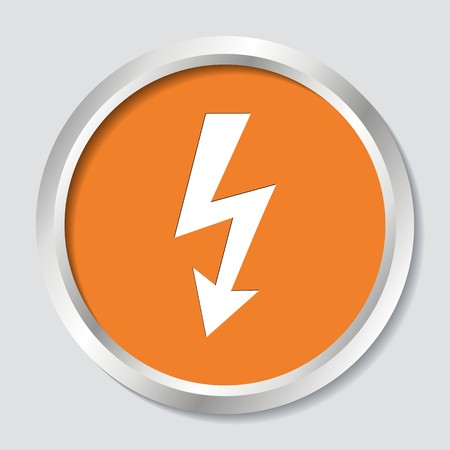 White vector high voltage symbol on orange buttonのイラスト素材