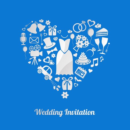 Blue vector invitation card with wedding design elementsのイラスト素材