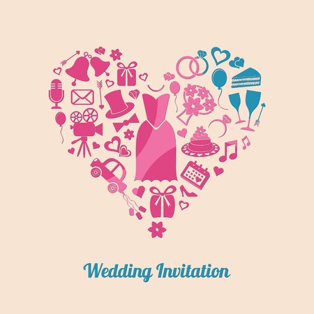 Colorful vector invitation card with wedding design elementsのイラスト素材
