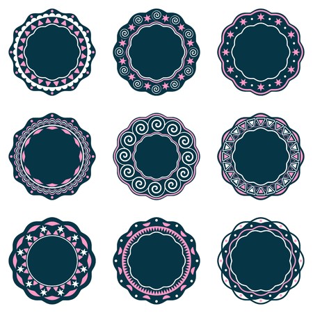 Set of beautiful vector round retro vintage labelsのイラスト素材