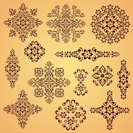 Set of various brown vintage decorative floral elementsのイラスト素材