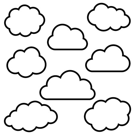 Various black cloud outlines collection on white backgroundのイラスト素材
