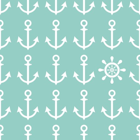 Seamless nautical pattern made of anchors and helmのイラスト素材