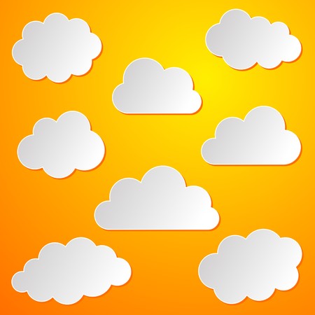 Various white paper clouds collection on orange backgroundのイラスト素材