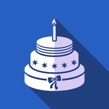 White vector birthday cake with blue flat designのイラスト素材