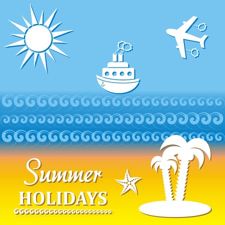 Vector summer poster with beach and sea iconsのイラスト素材