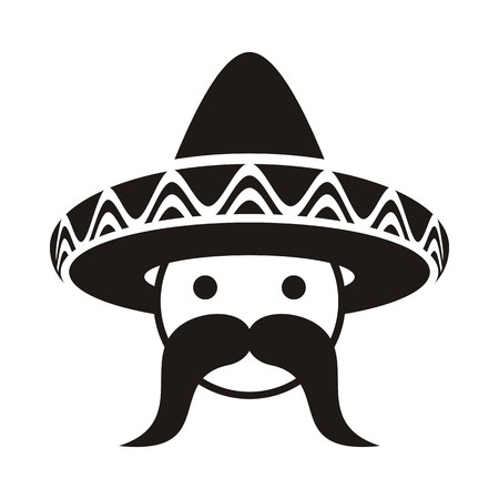 Black man face with sombrero and large moustacheのイラスト素材