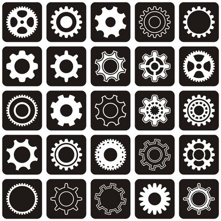 Various gear wheel collection in black rounded squaresのイラスト素材