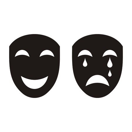 Two black happy and sad theatrical masks isolatedのイラスト素材