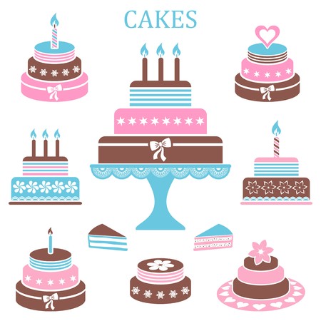 Colorful birthday and wedding cakes collectionのイラスト素材