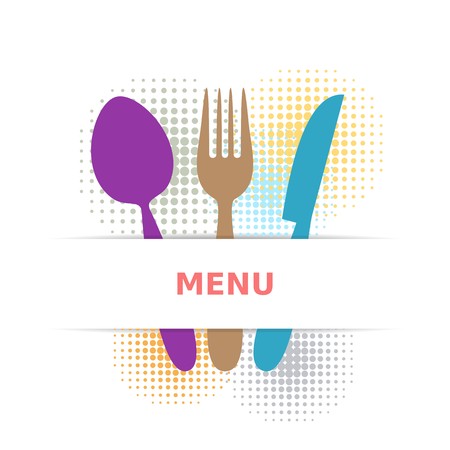 Colorful restaurant menu with cutlery and halftone designのイラスト素材