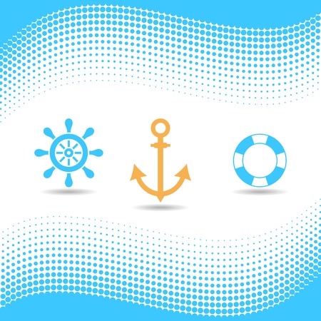 Blue vector nautical summer card with sailor iconsのイラスト素材