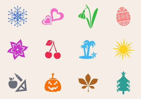 Colorful calendar month symbols collection on white backgroundのイラスト素材
