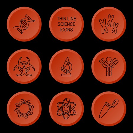 Modern red circle thin line biology science iconsのイラスト素材