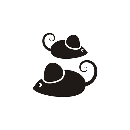 Pair of vector cute black mouses isolatedのイラスト素材