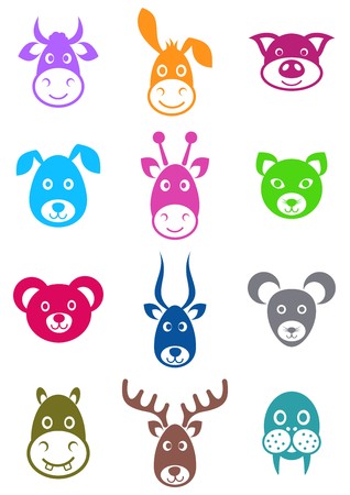 Set of cute colorful vector cartoon animal facesのイラスト素材