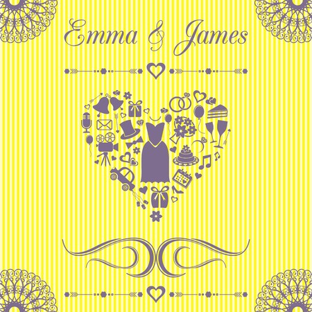 Vintage yellow invitation card with wedding design elementsのイラスト素材
