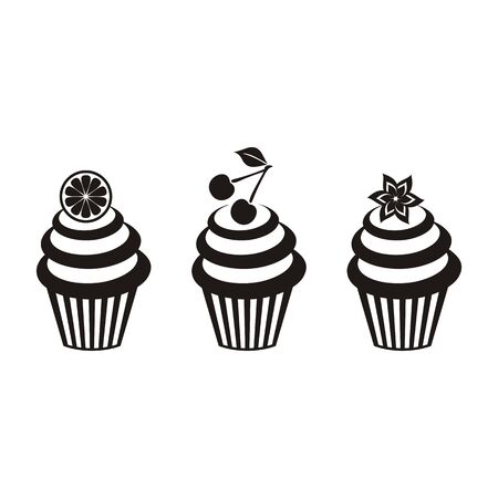 Vector illustration of three isolated black cupcakesのイラスト素材