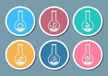 Colorful molecular biology science icons in test tubesのイラスト素材