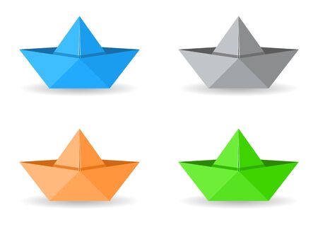 Set of four vector paper origami boats isolatedのイラスト素材