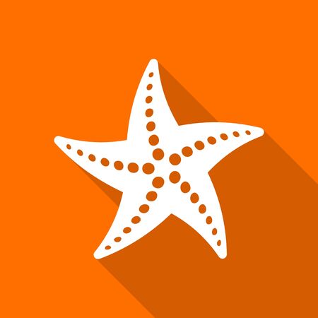White starfish on orange background flat designのイラスト素材