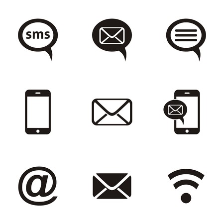 Black mobile sms and mail icons on whiteのイラスト素材