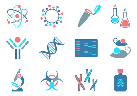 Modern molecular biology science icons collection four colorsのイラスト素材