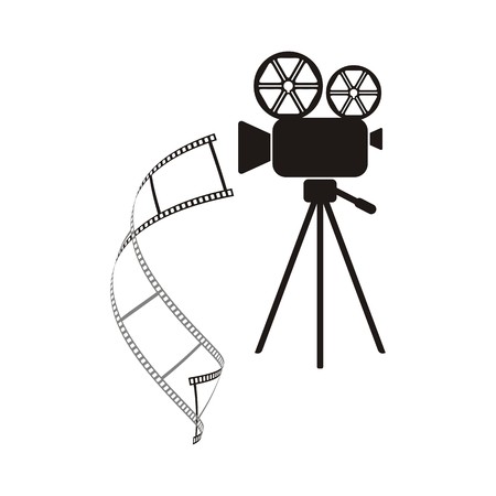 Black retro movie camera with curl film stripeのイラスト素材