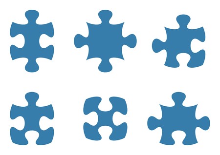 Set of various blue puzzle piece shapes isolatedのイラスト素材