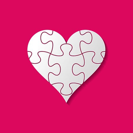 White heart made of puzzle pieces on redのイラスト素材