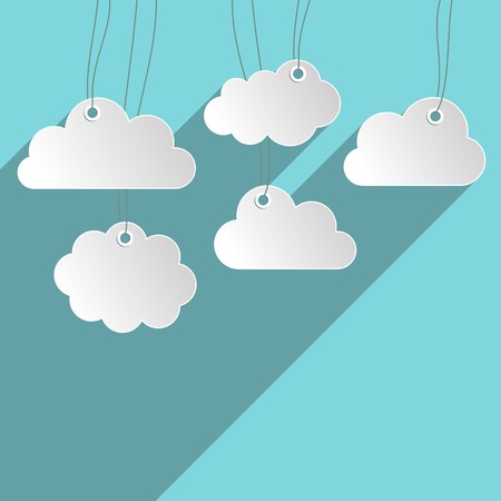 White blank hanging paper clouds blue flat designのイラスト素材
