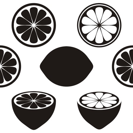 Seamless pattern with various black lemon symbolsのイラスト素材