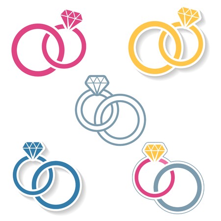 Vector colorful wedding rings icons on white backgroundのイラスト素材