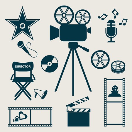 Set of retro movie and music iconsのイラスト素材
