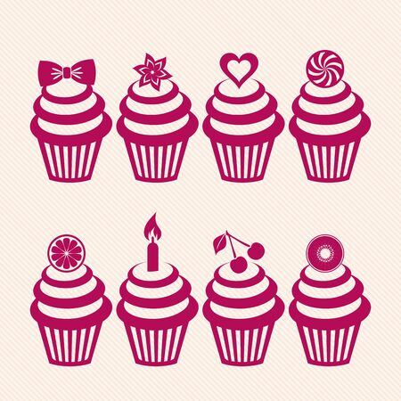 Various cupcake silhouettes on light backgroundのイラスト素材