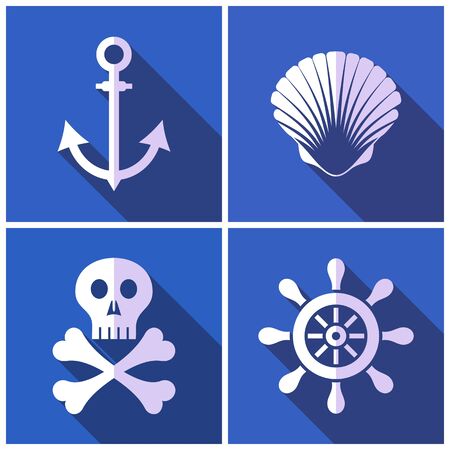 White pirate icons on blue background flat designのイラスト素材