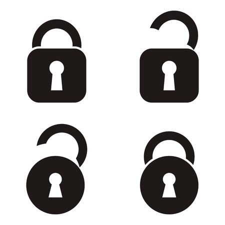 Four black vector open and closed locks iconsのイラスト素材