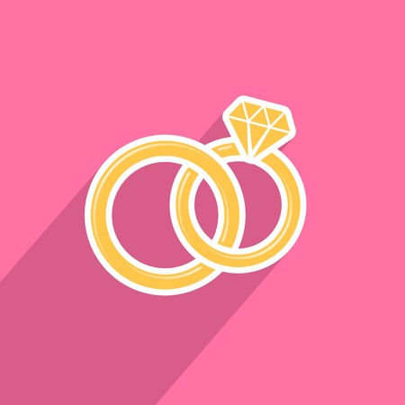 Wedding rings icon on pink background flat designのイラスト素材