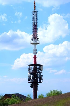 Transmission tower with blue sky background