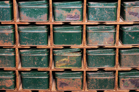 Detail of green old rusty metal boxesの写真素材