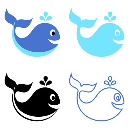 Cute vector blue and black whale icons isolatedのイラスト素材