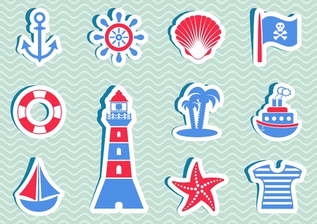 Various marine and pirate blue and red iconsのイラスト素材