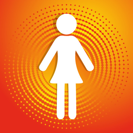 White vector woman icon on orange halftone backgroundのイラスト素材