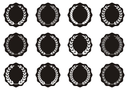 Black vector round labels with laurel wreaths collectionのイラスト素材