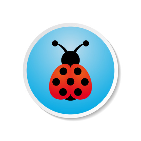 Cute colorful vector ladybird icon on blue labelのイラスト素材