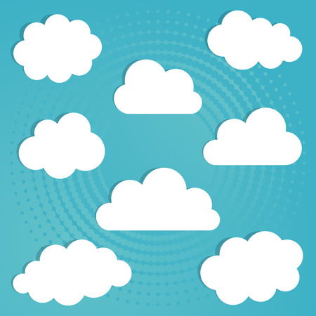 Set of various white clouds on blue backgroundのイラスト素材